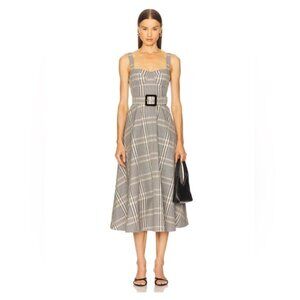 NEW Cara Cara Calypso Belt Midi Dress Raymond Plaid Gray Multi US 4 UK 8